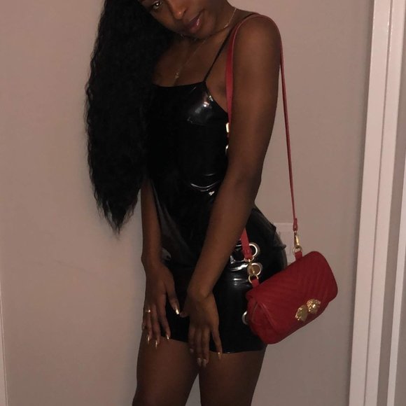 BlACK DRESS WITH SILVER CUTOUT CIRCLES ON SIDES - Picture 5 of 6